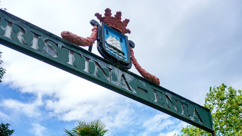 Entrance sign with the text Cristina Enea