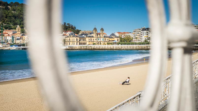 La Concha Beach with San Sebastian City Hall in the background