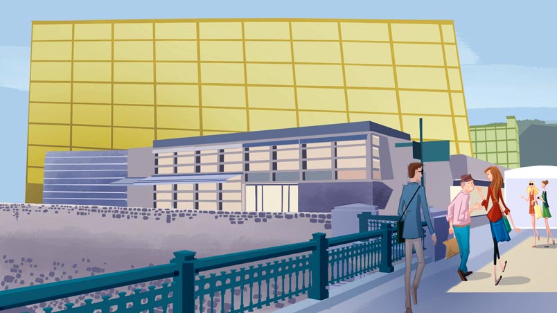 Illustration of the Zurriola Bridge and Kursaal Centre