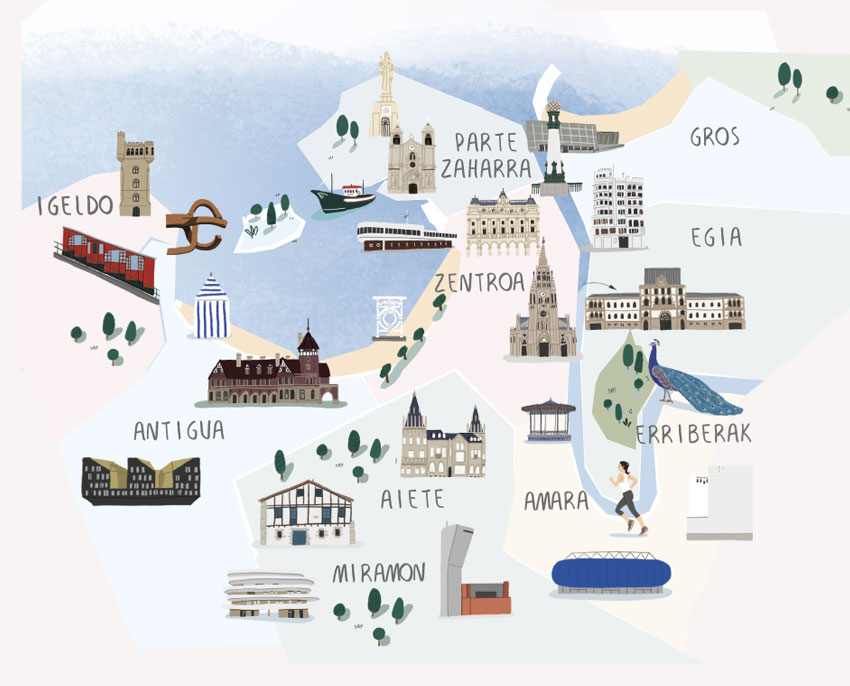 Carte des quartiers de San Sebastian